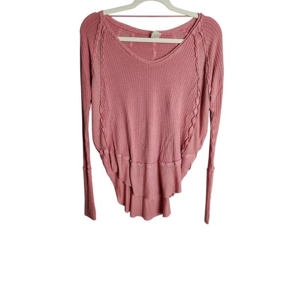 Free People Tops - Free People Thermal Waffle knit sz XS pink exposed seams beach boho festival